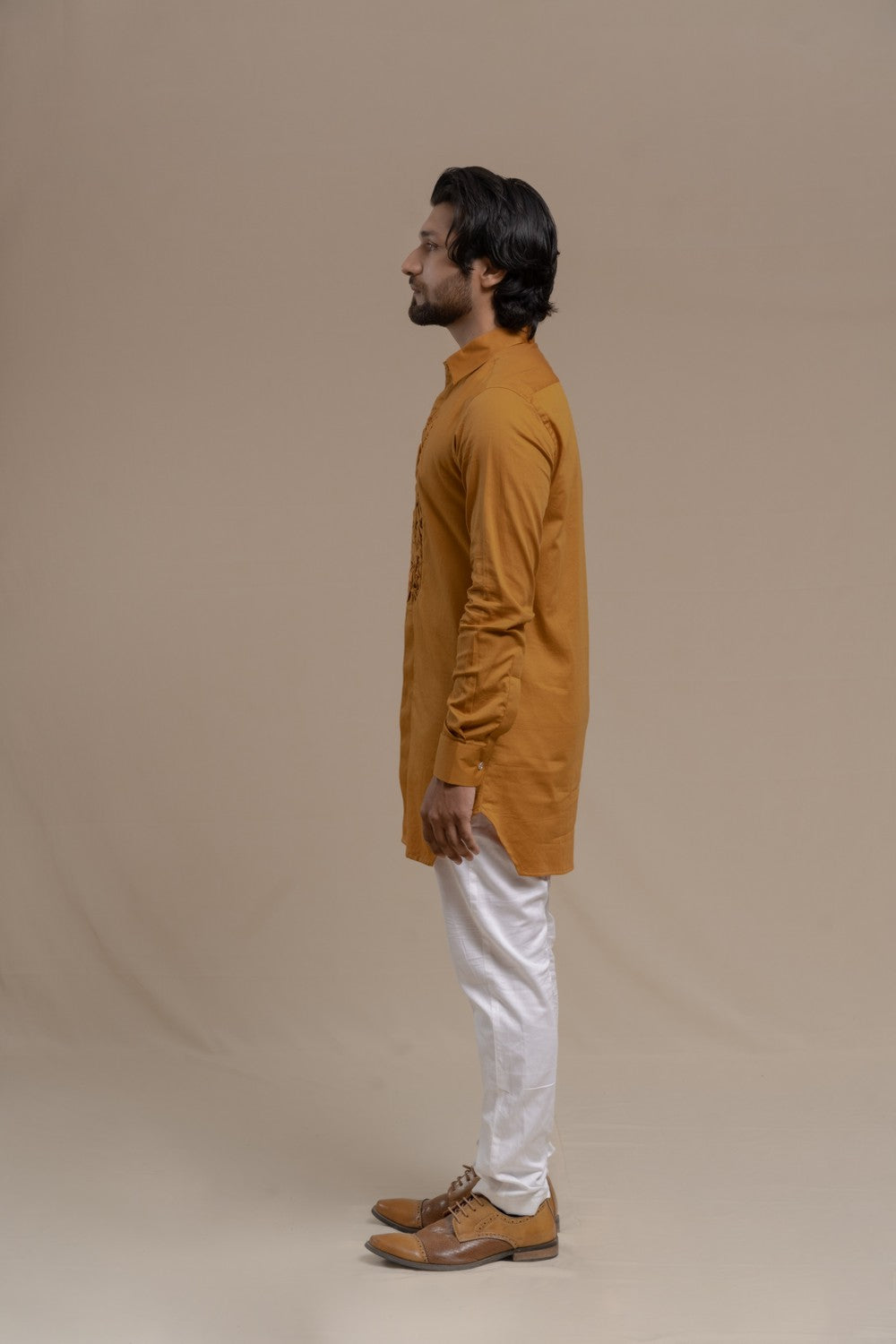 OCHRE SMOCKING SHORT KURTA TUXEDO SHIRT SET