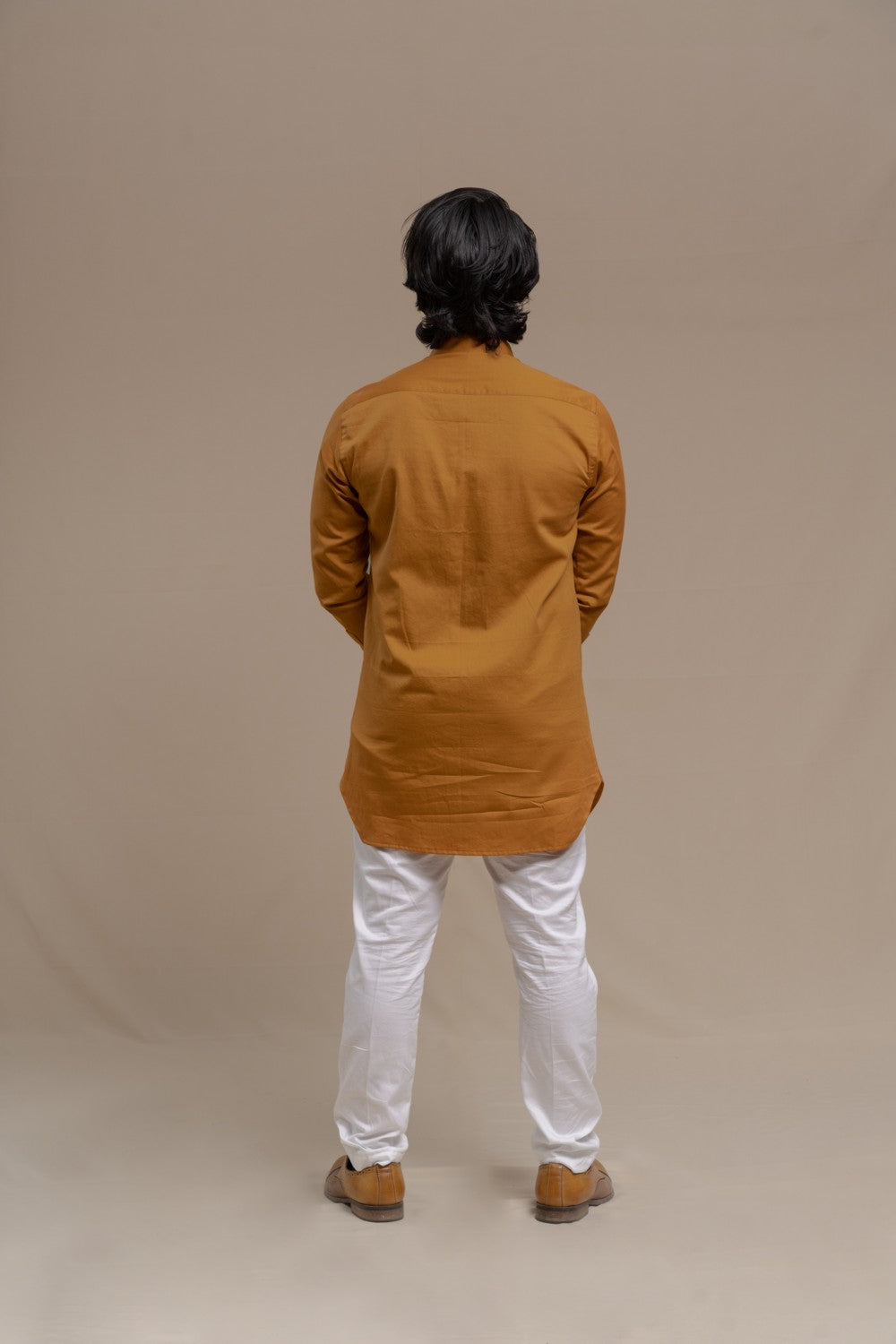 OCHRE SMOCKING SHORT KURTA TUXEDO SHIRT SET