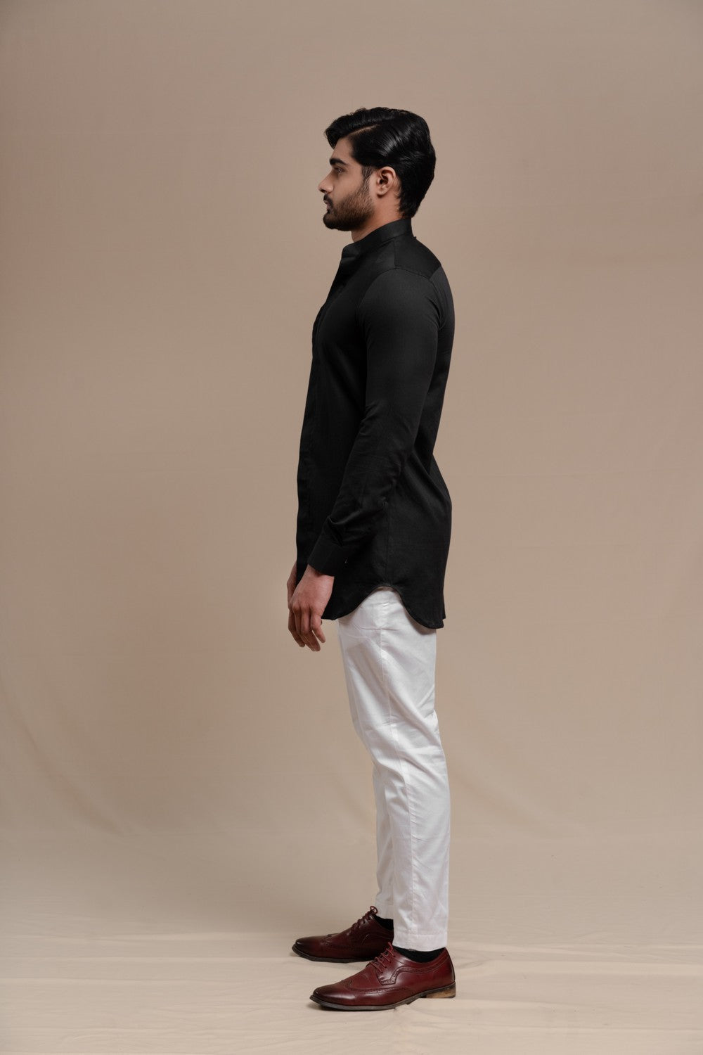 BLACK SMOCKING SHORT KURTA/TUXEDO SHIRT