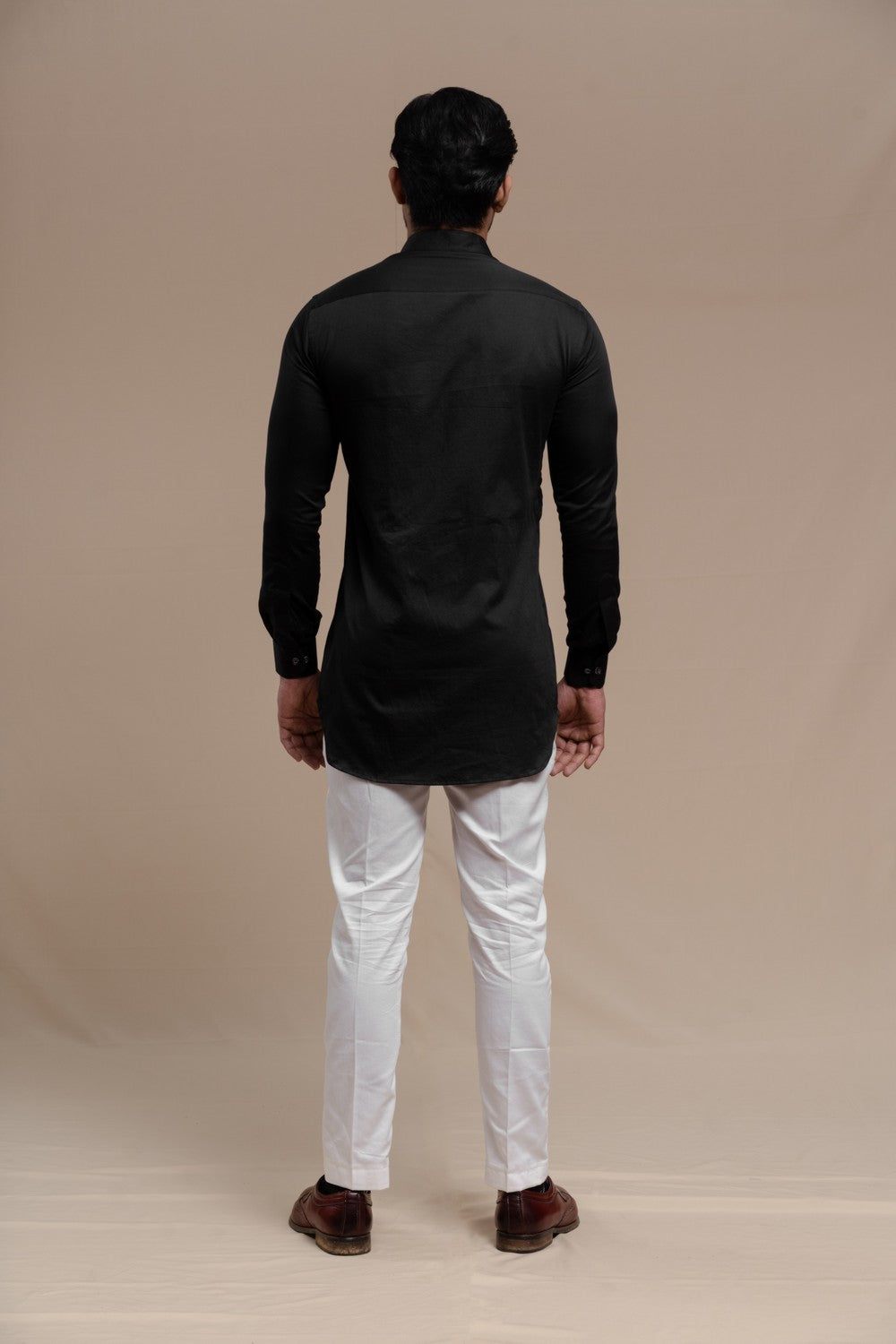 BLACK SMOCKING SHORT KURTA/TUXEDO SHIRT