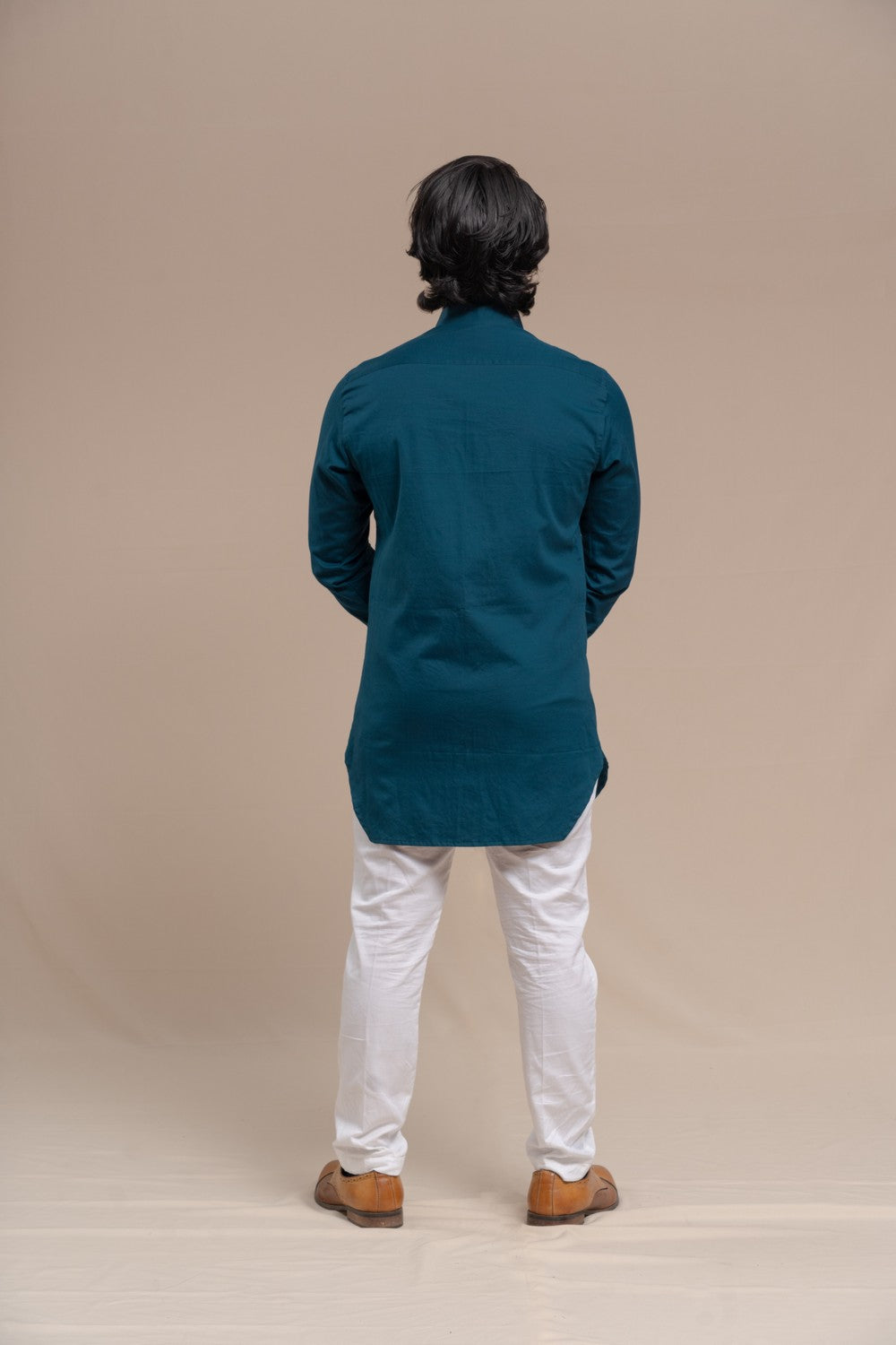 BLUE SMOCKING SHORT KURTA/TUXEDO SHIRT