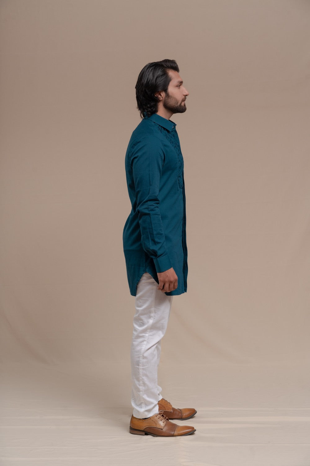 BLUE SMOCKING SHORT KURTA/TUXEDO SHIRT