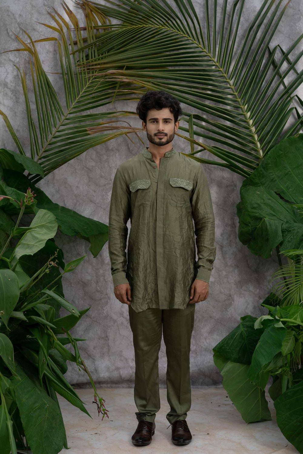 olive green kurta for men