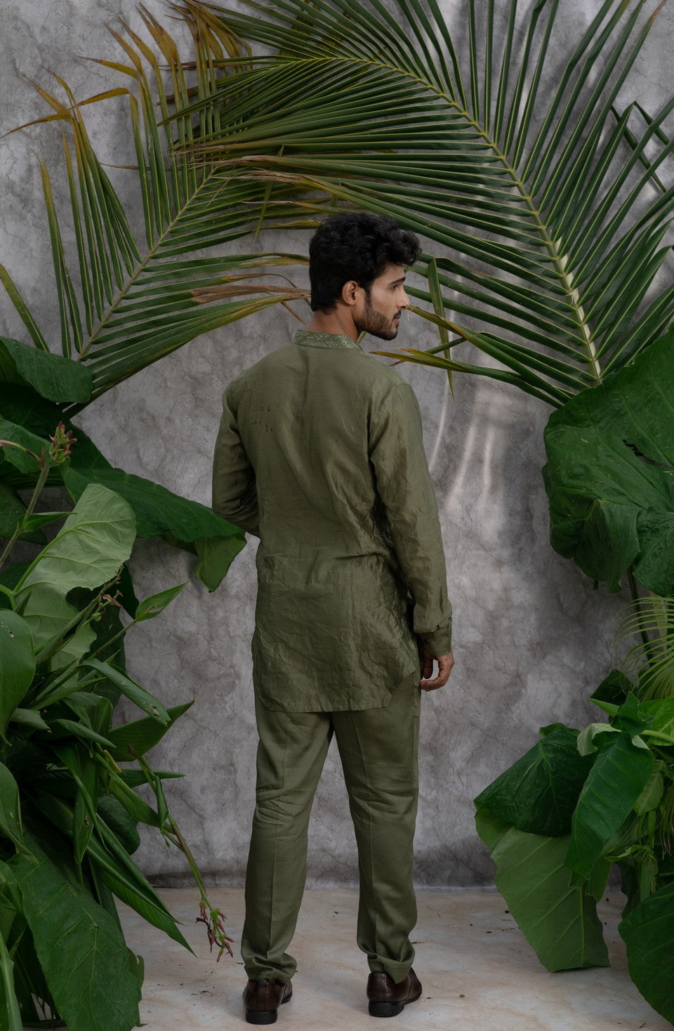 olive green kurta for men