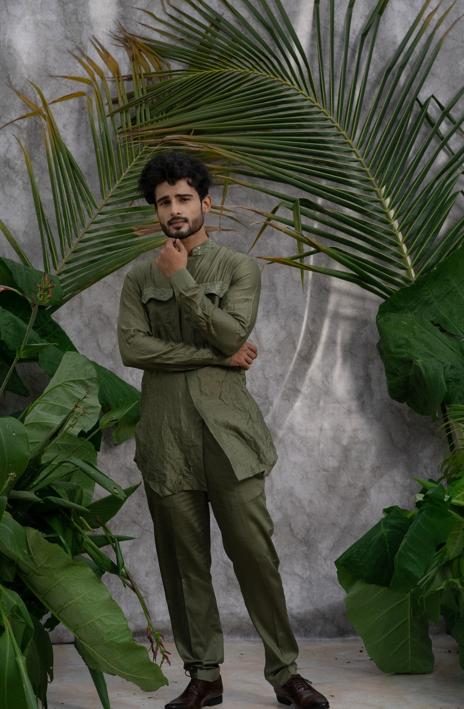 olive green kurta for men