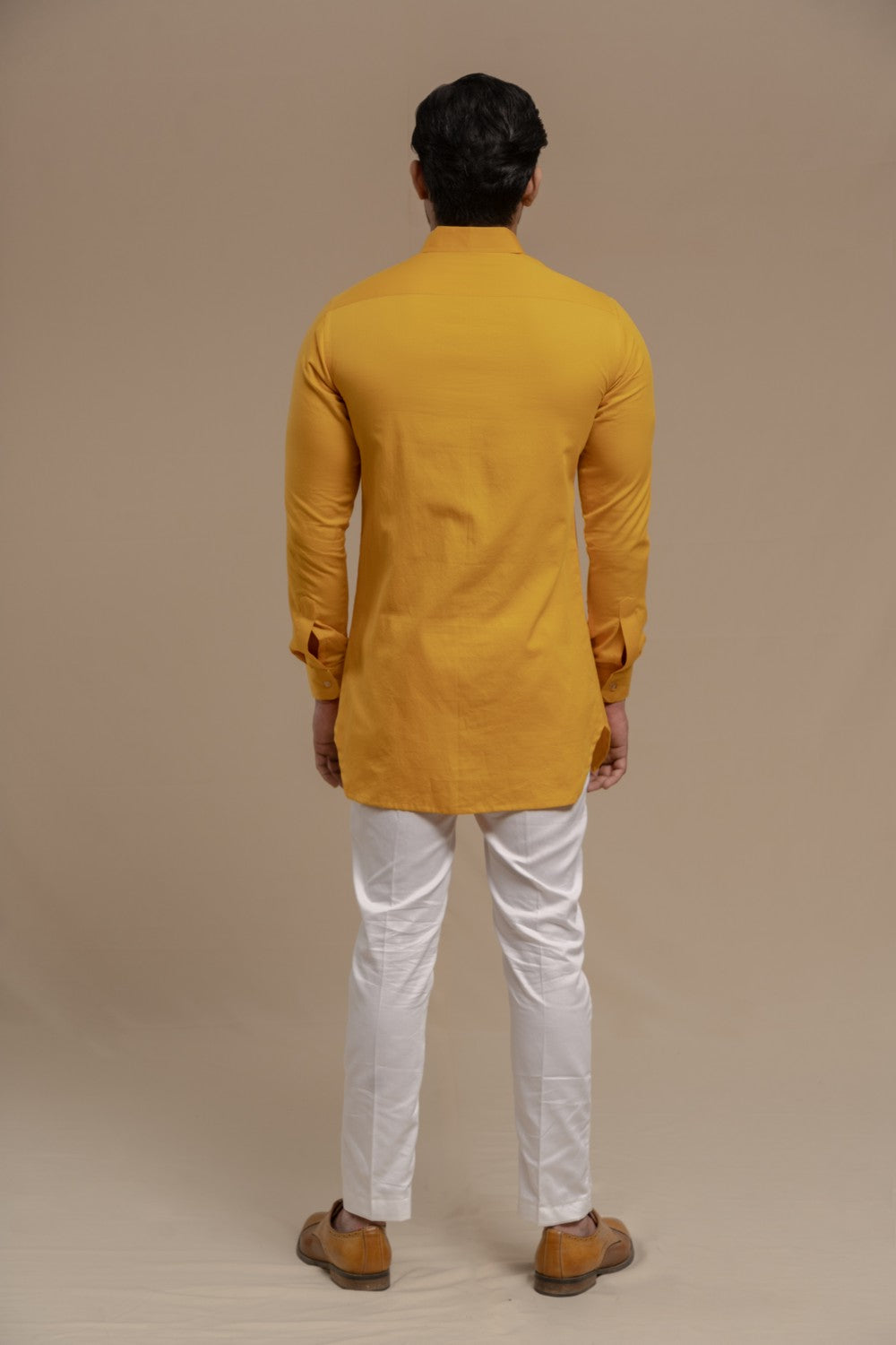 MUSTARD SMOCKING SHORT KURTA/TUXEDO SHIRT