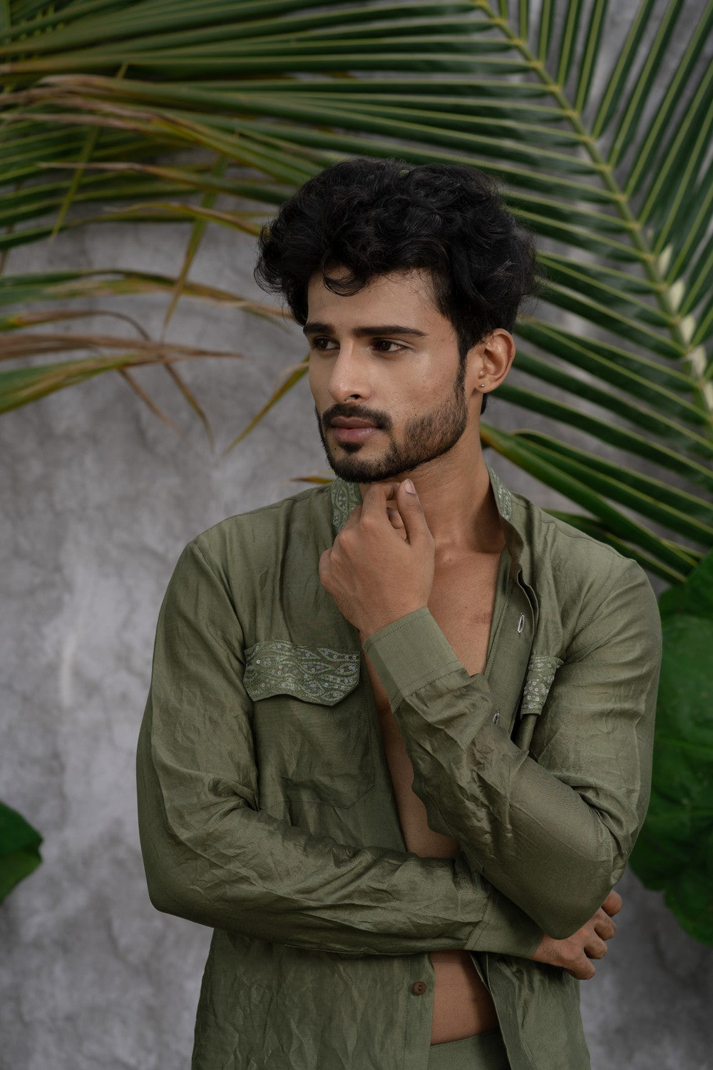 olive green kurta for men