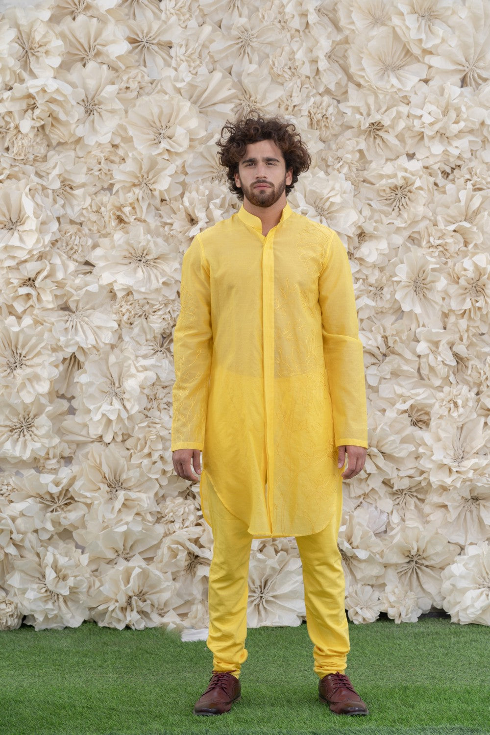 yellow embroidered kurta