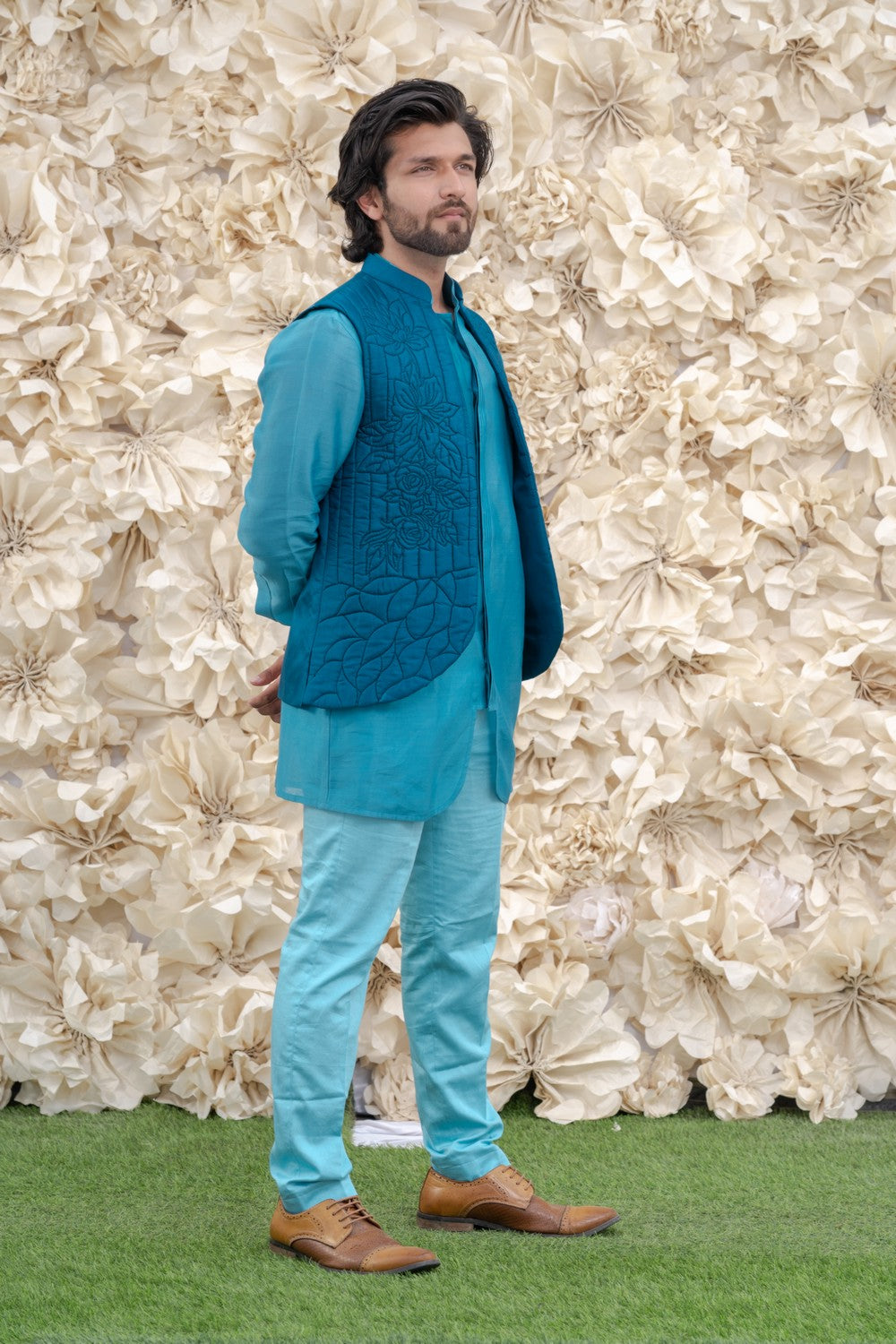 blue kurta with jacket