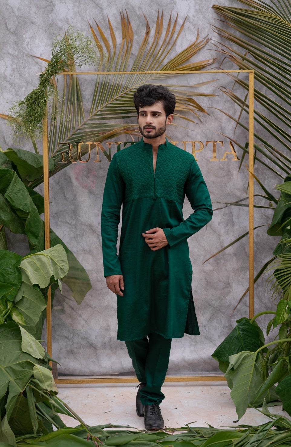 green kurta for men