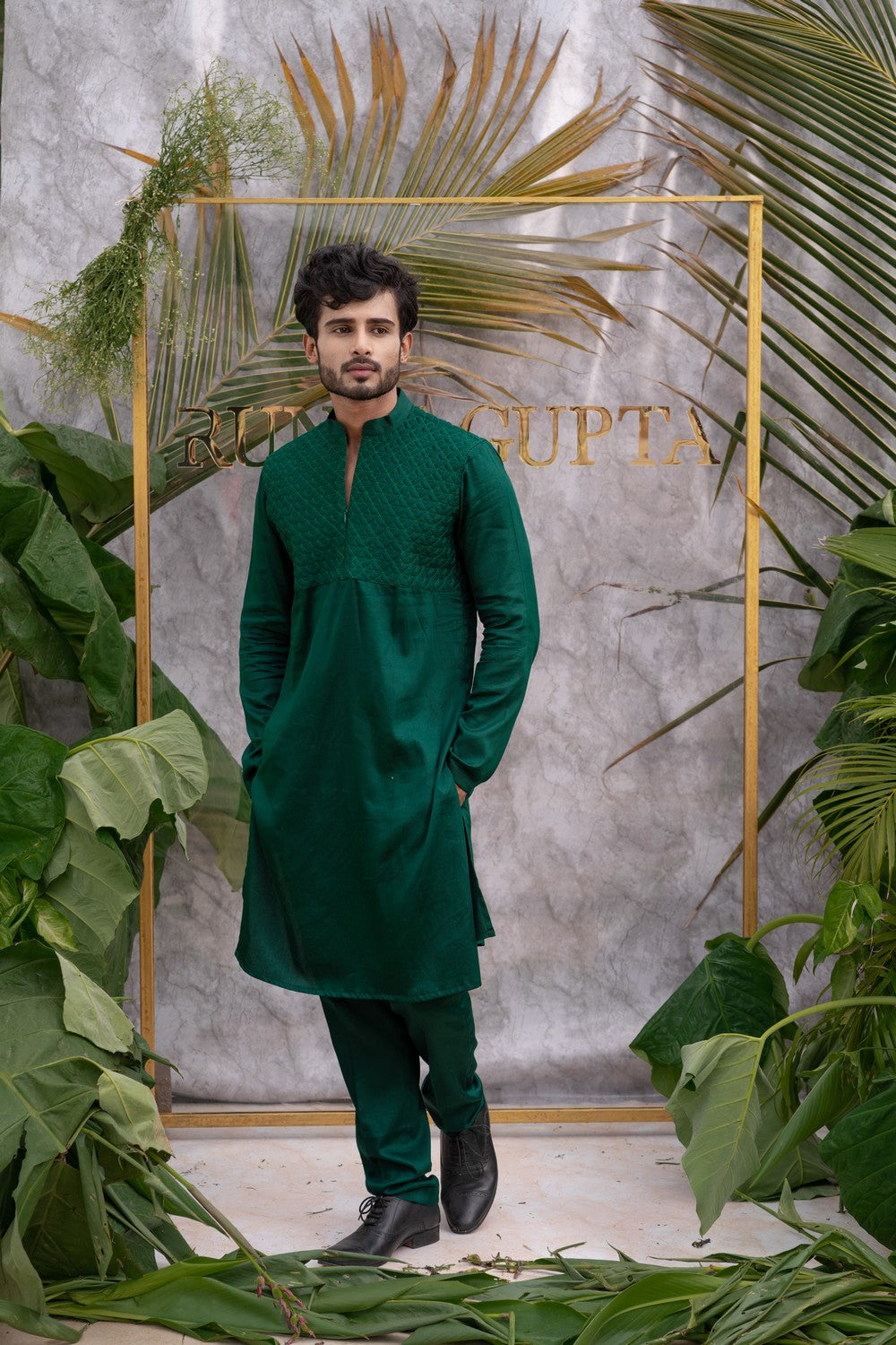 green kurta for men