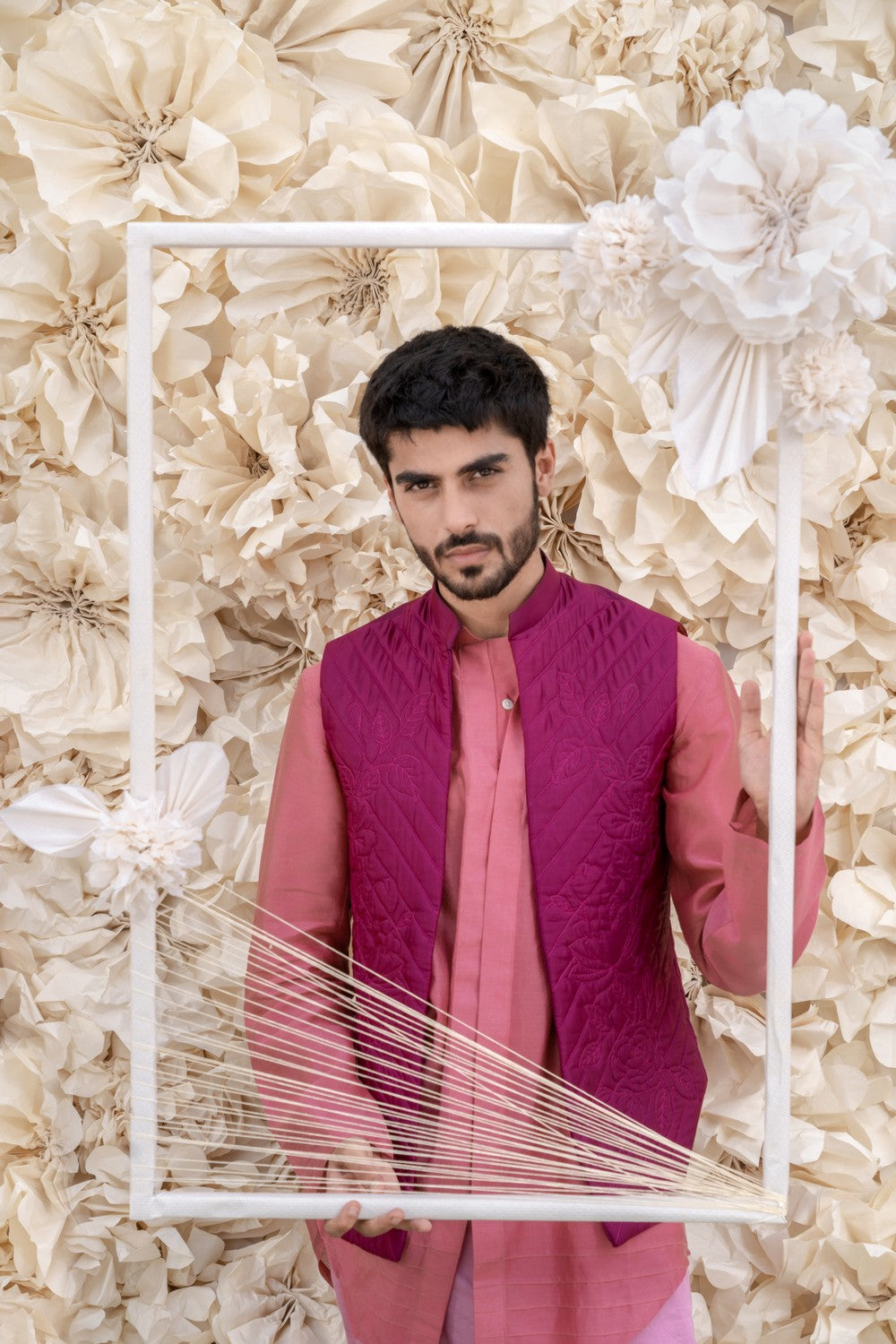 pink kurta with jacket