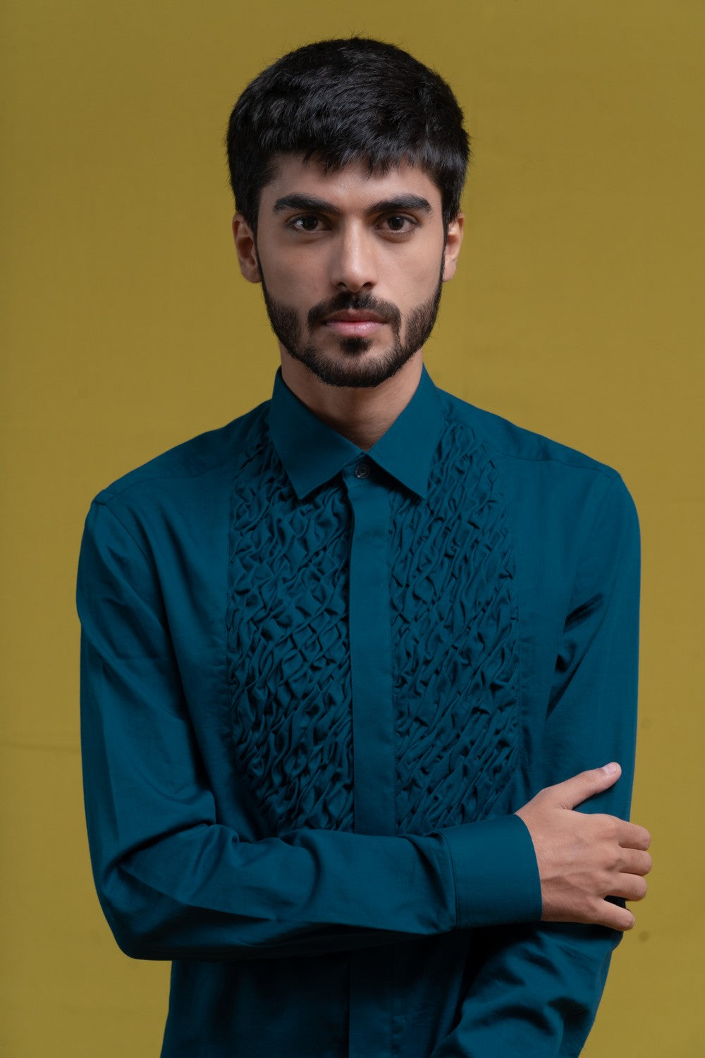 BLUESMOCKING SHORT KURTA TUXEDO SHIRT SET