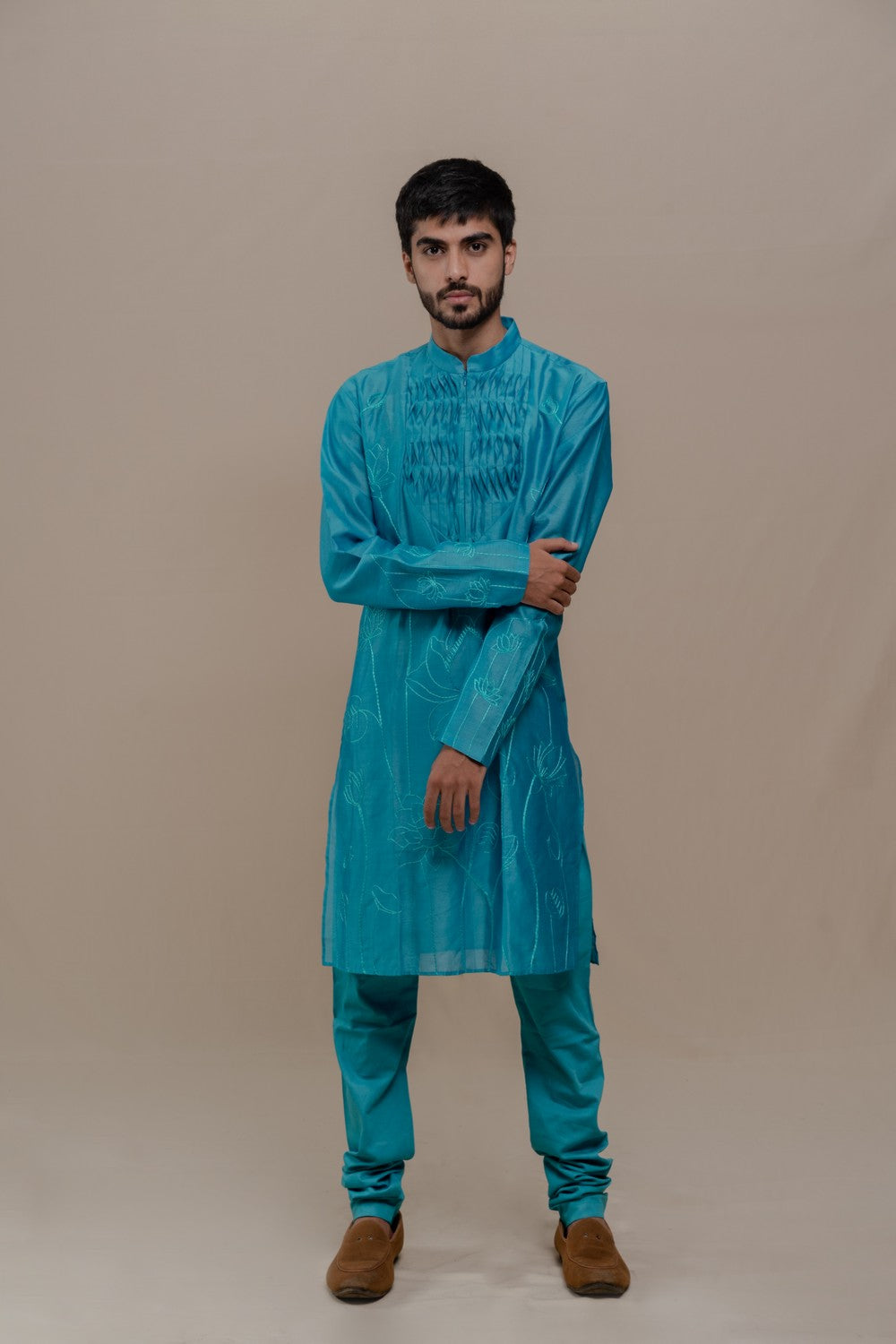 blue embroidered kurta