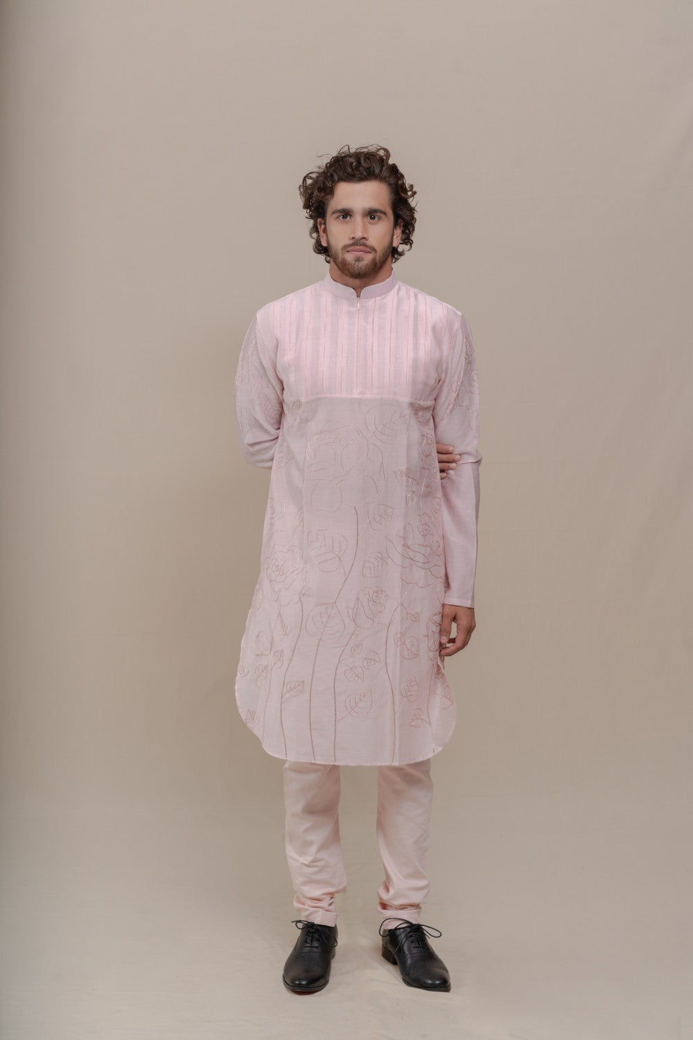 pink embroidered kurta