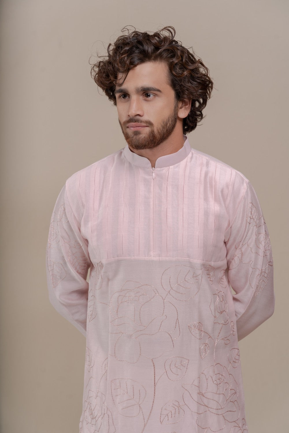 pink embroidered kurta