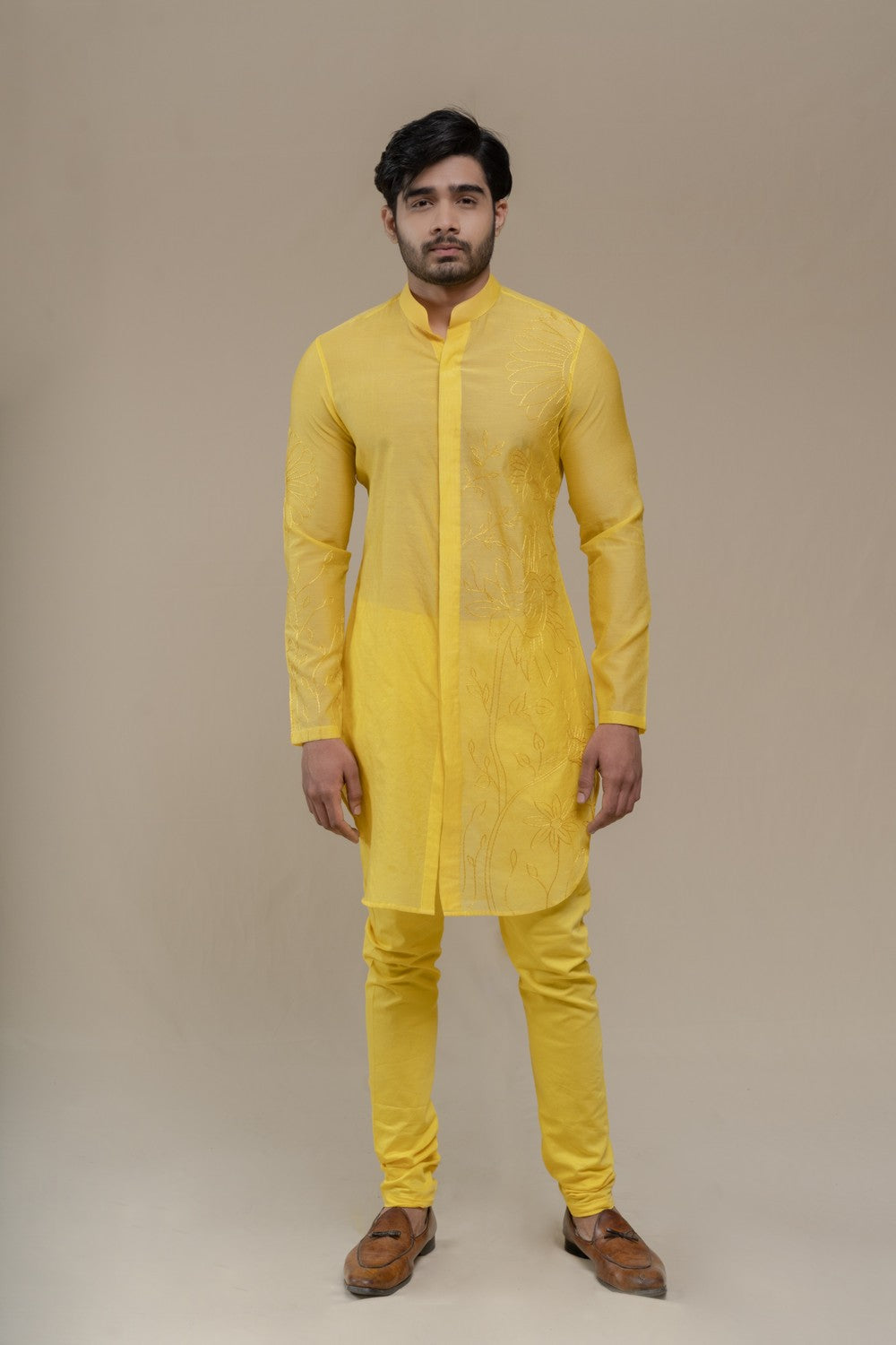 yellow embroidered kurta