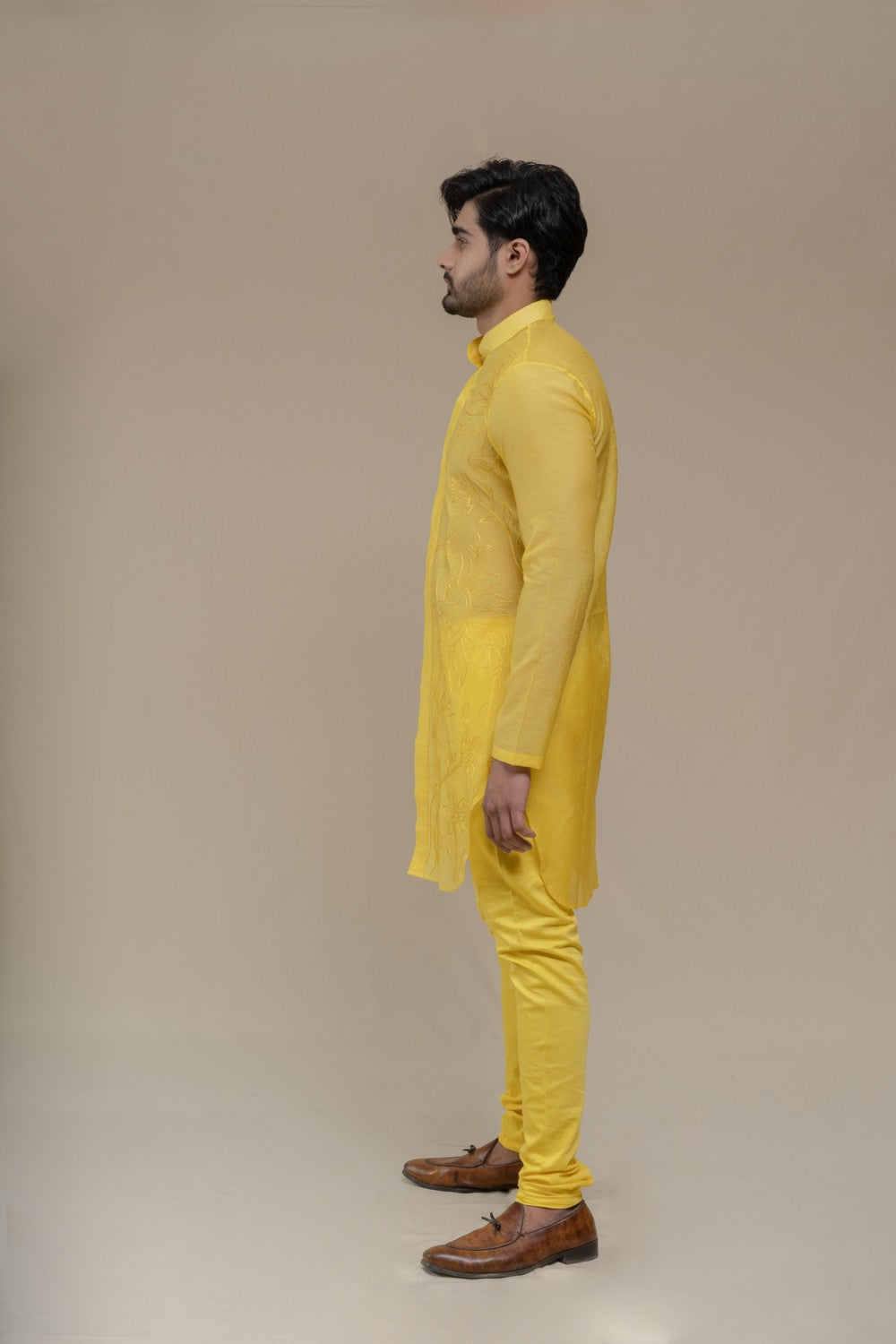 yellow embroidered kurta