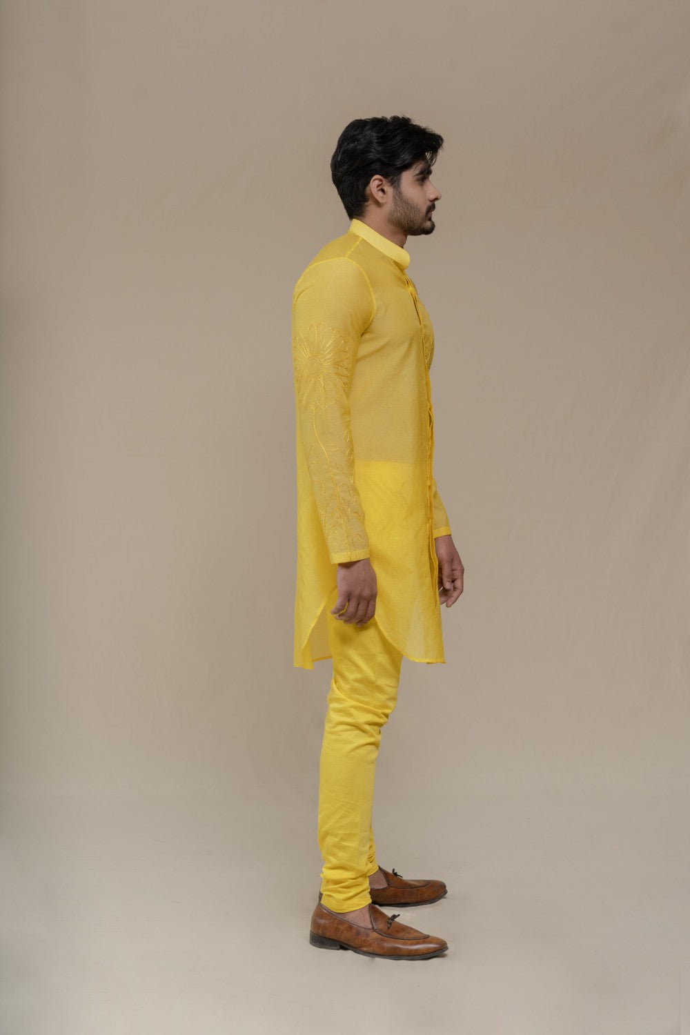 yellow embroidered kurta