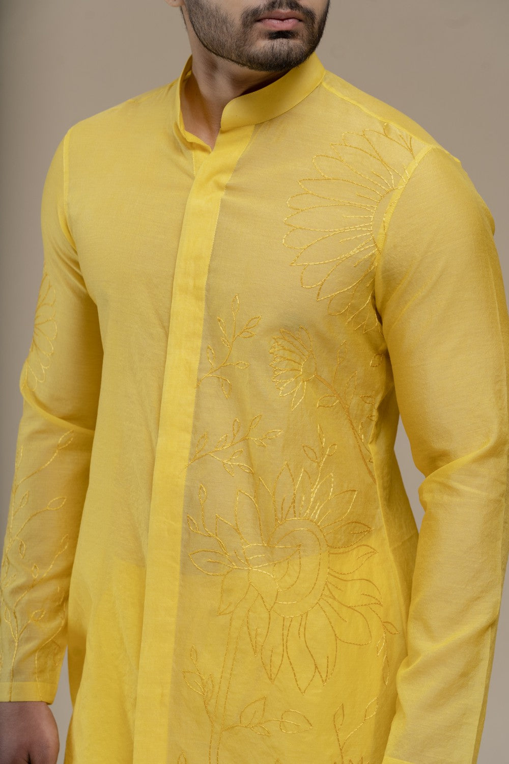 yellow embroidered kurta