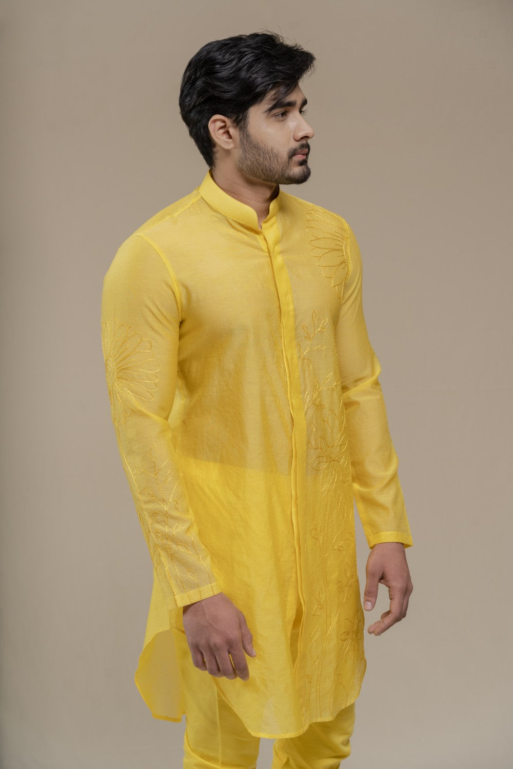 yellow embroidered kurta