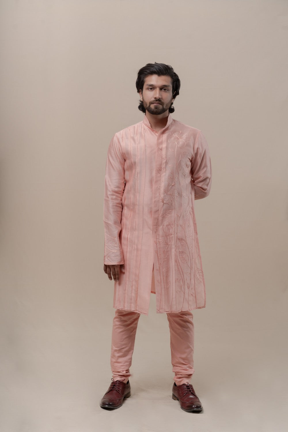 pink embroidered kurta