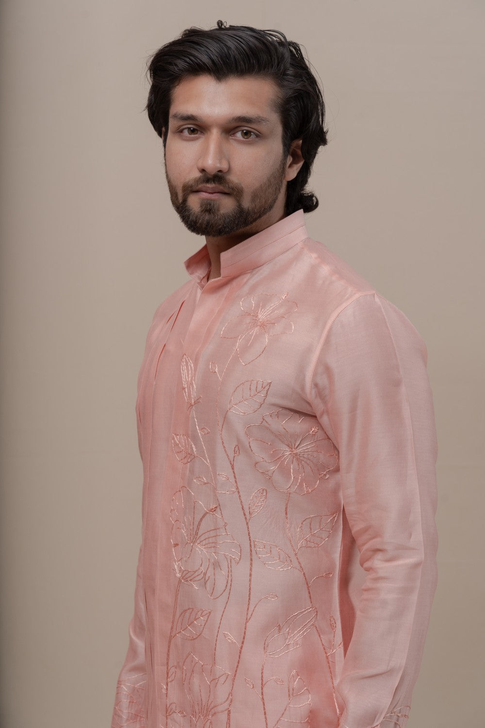 pink embroidered kurta