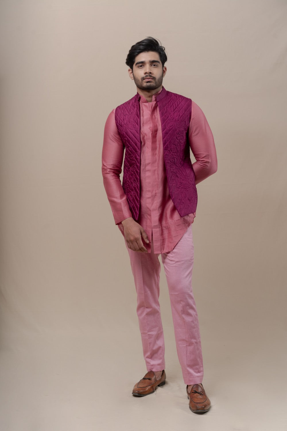 pink kurta with jacket