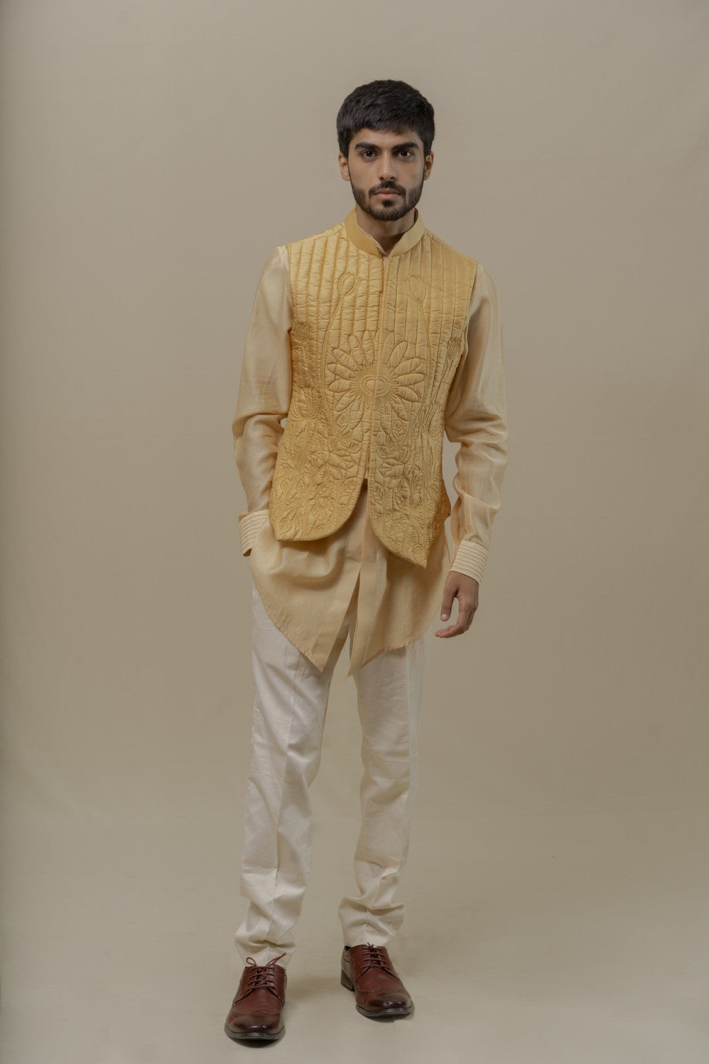 cream kurta with jacket