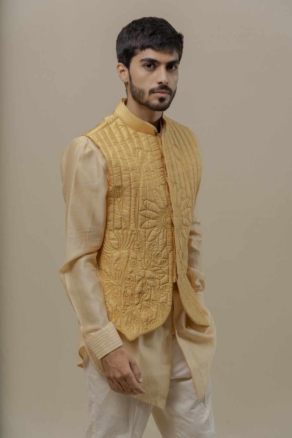 cream kurta with jacket