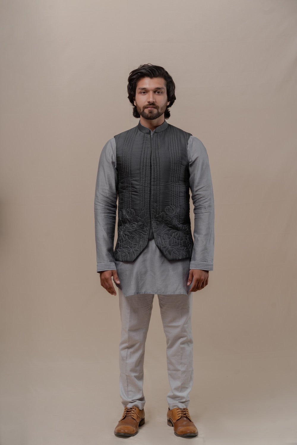 grey kurta with jacket