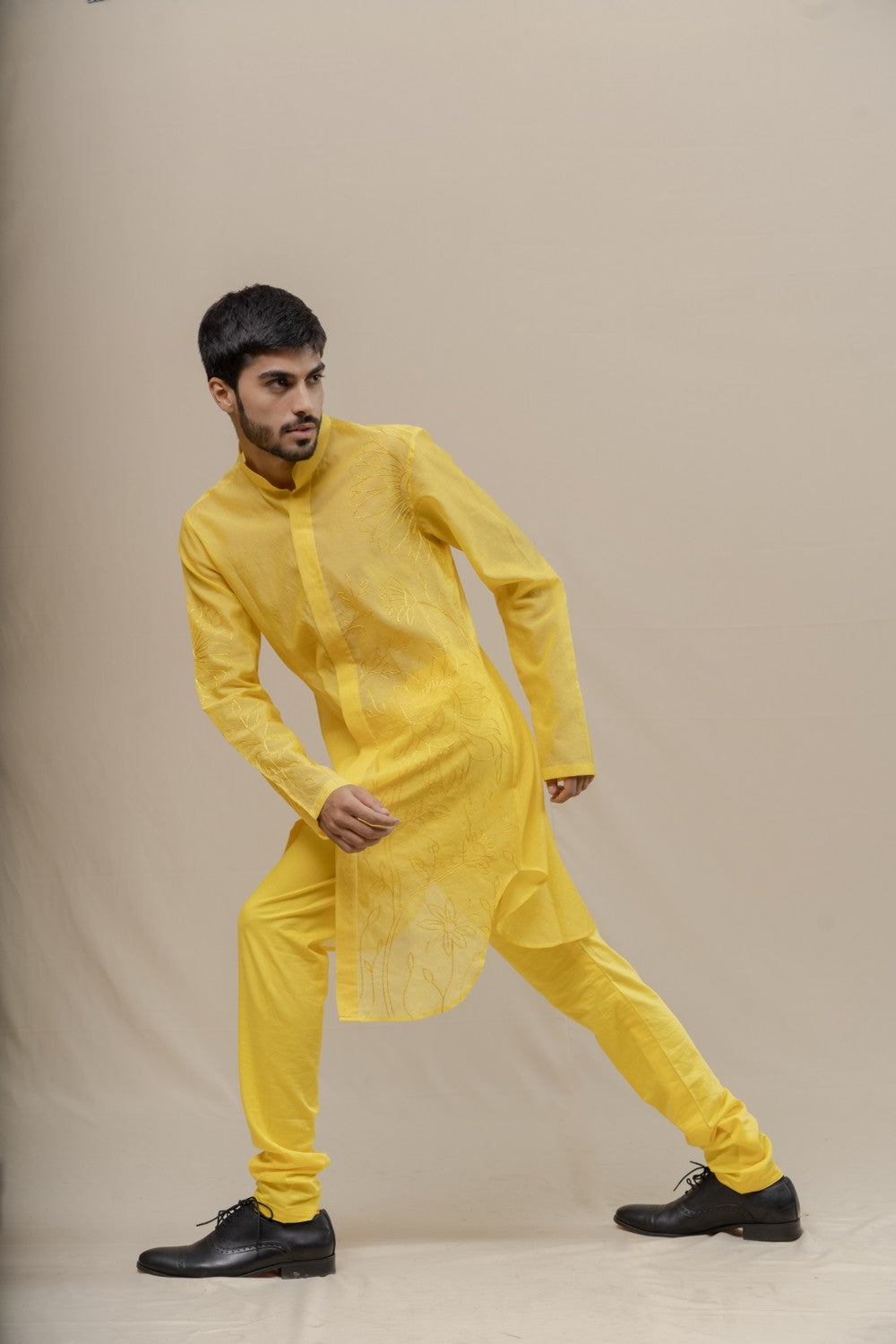 yellow embroidered kurta