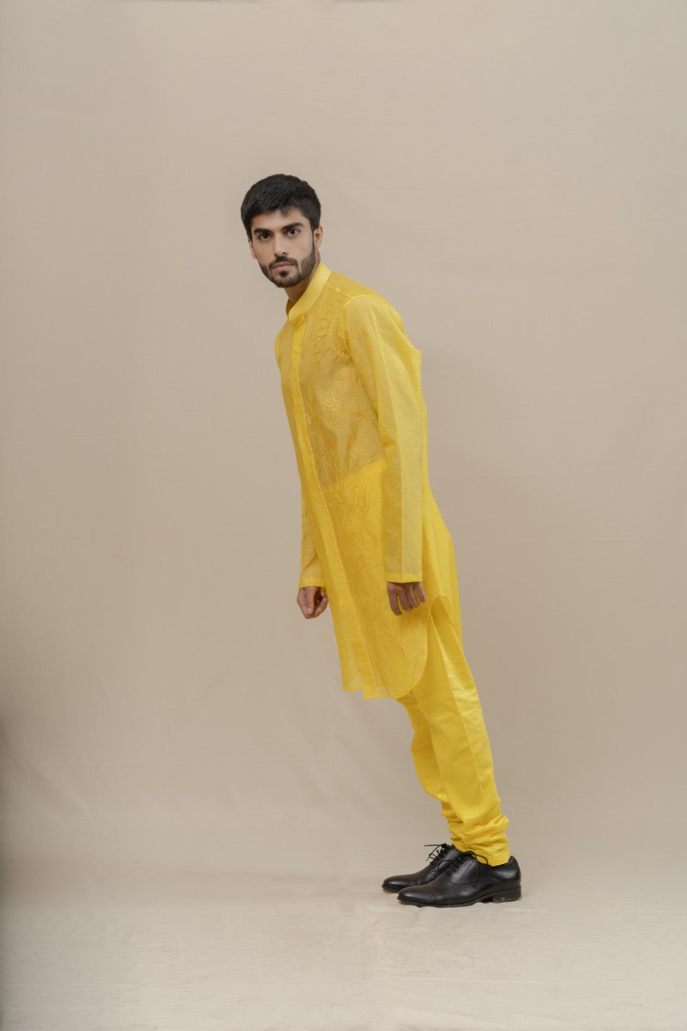 yellow embroidered kurta