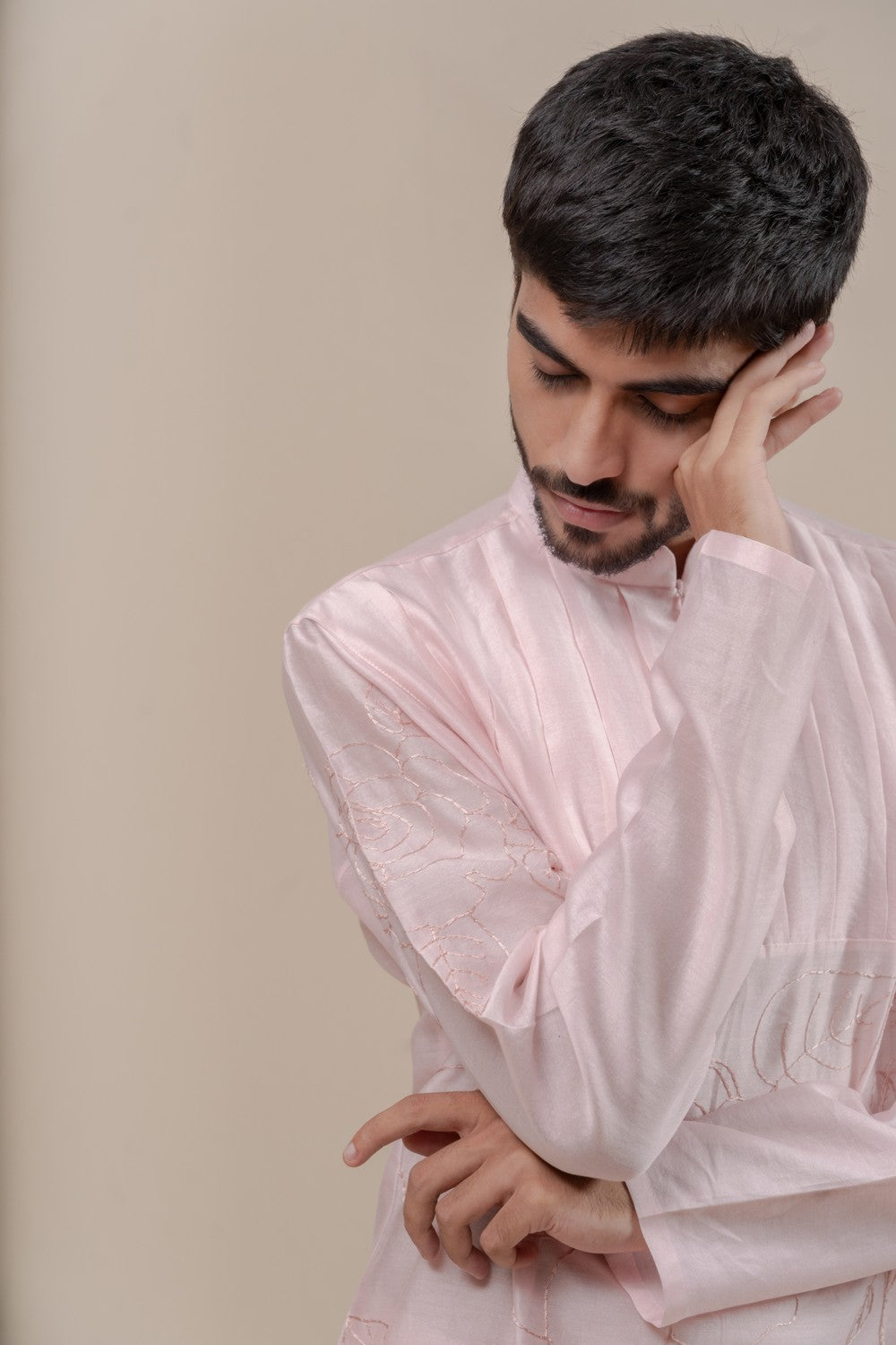 pink embroidered kurta