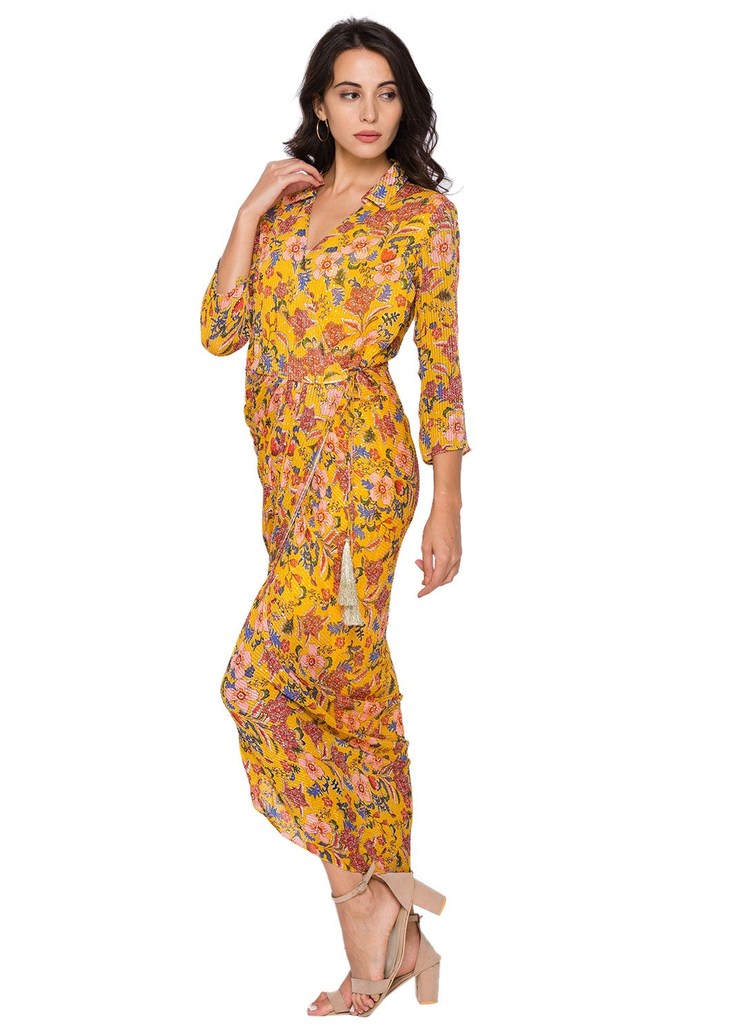 Sequence printed drape dress