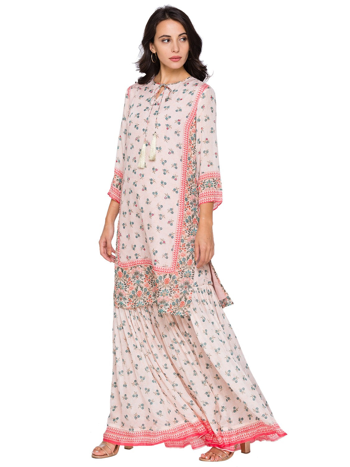 Printed top paired with printed sharara pants