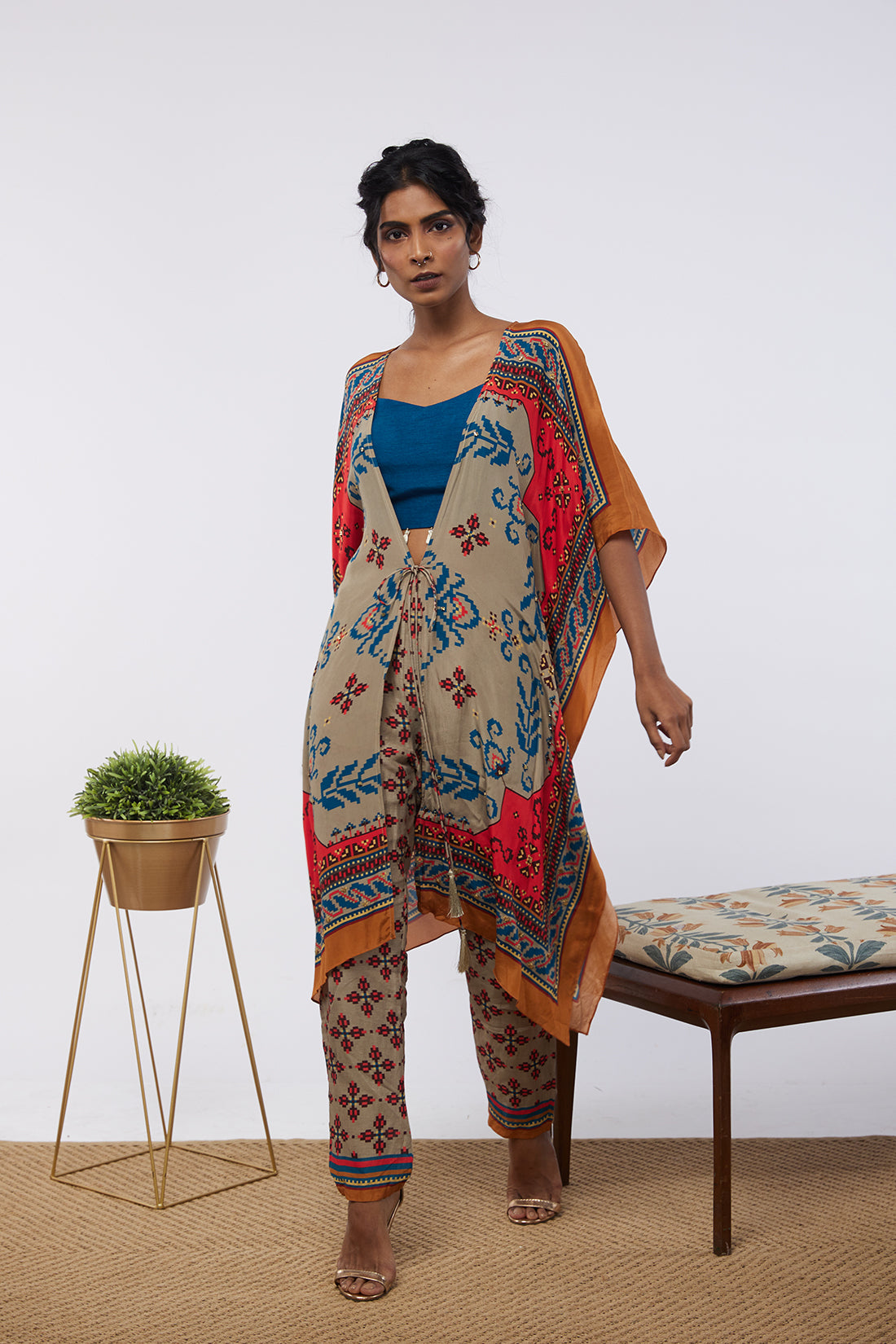 Elements Printed Co-Ord Set With Kaftan Jacket