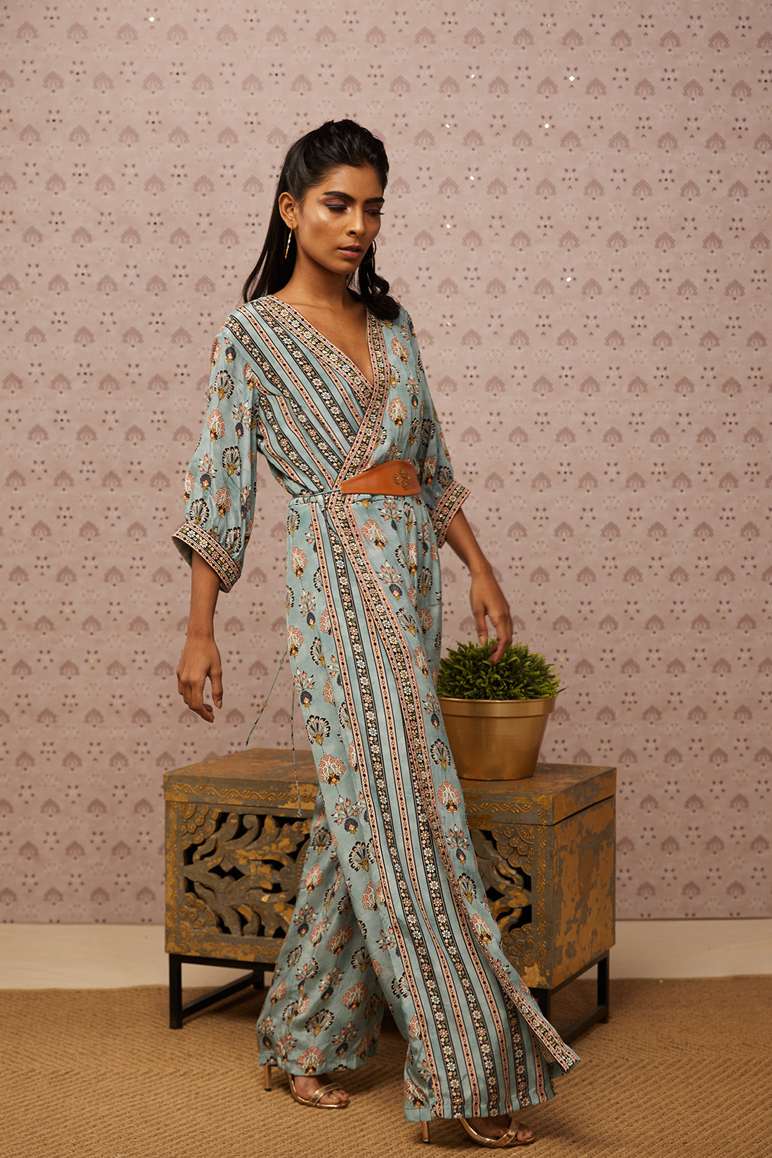 Sarouk Printed Overlap Jumpsuit With Belt