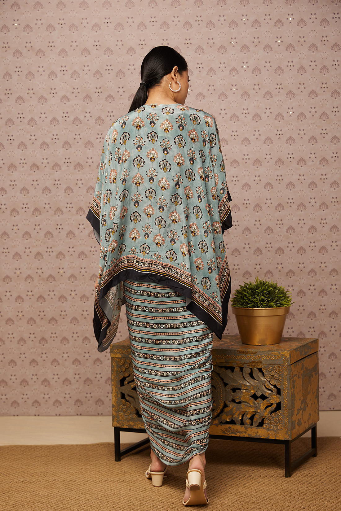 Sarouk Embroidered Drape Dress With Cape