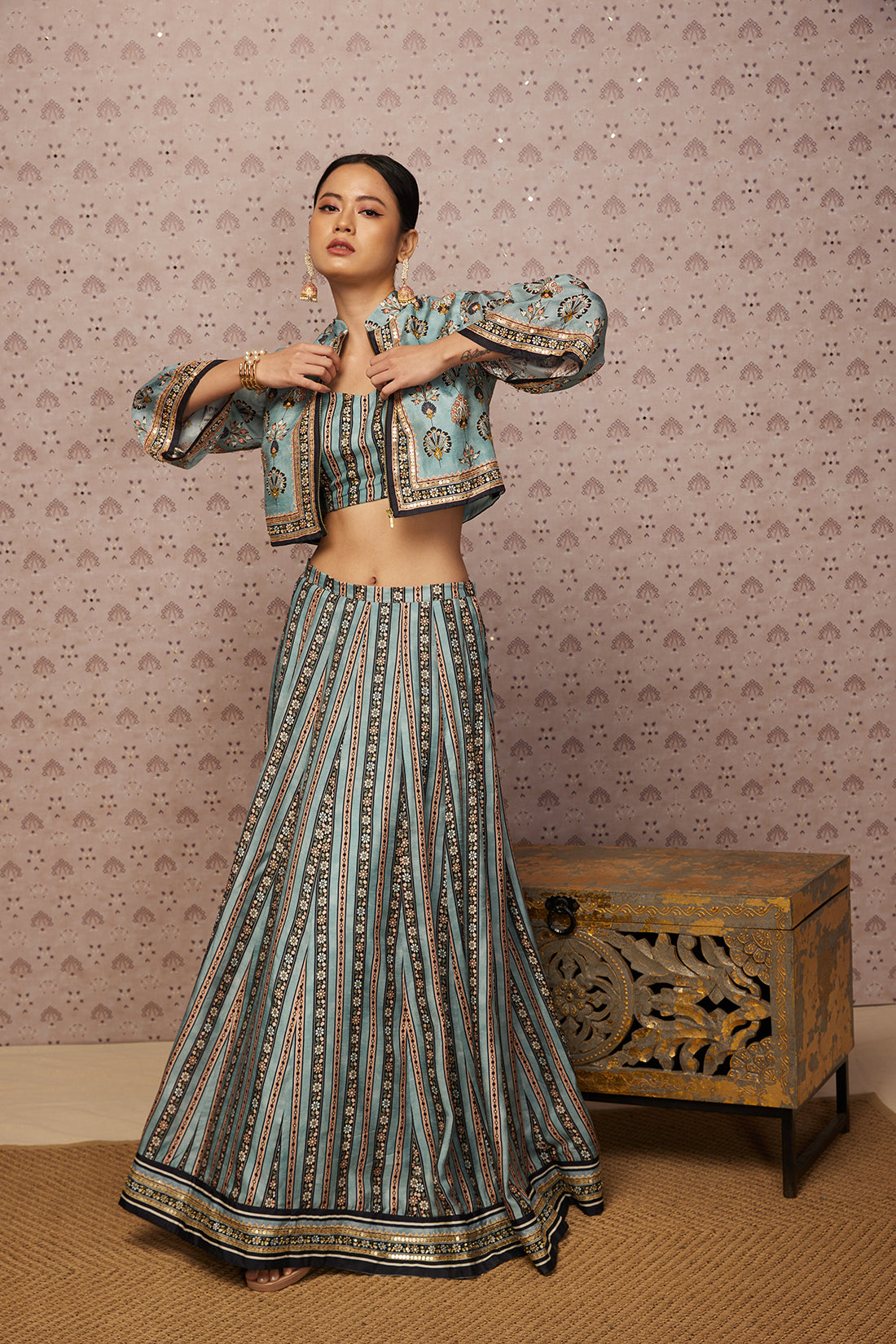 Sarouk Embroidered Lehenga Set With Jacket