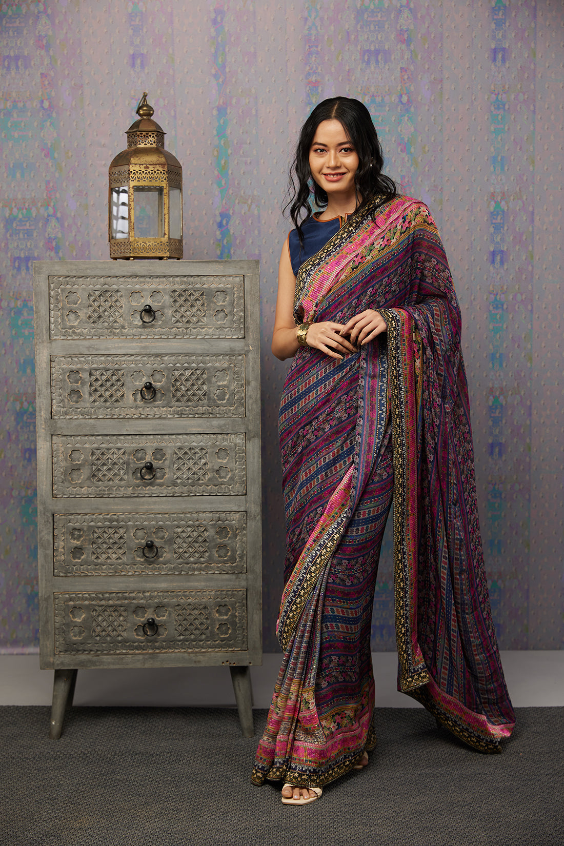 Ikaya Printed Pre-Stiched Saree With Blouse