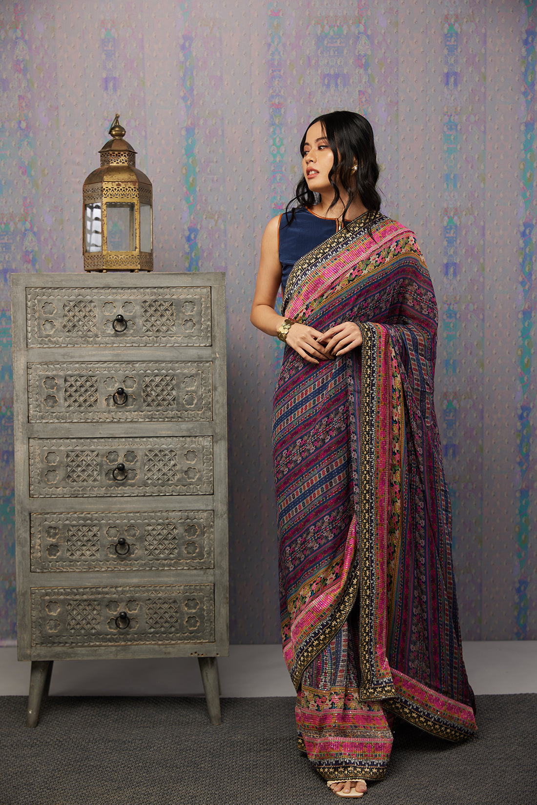 Ikaya Printed Pre-Stiched Saree With Blouse