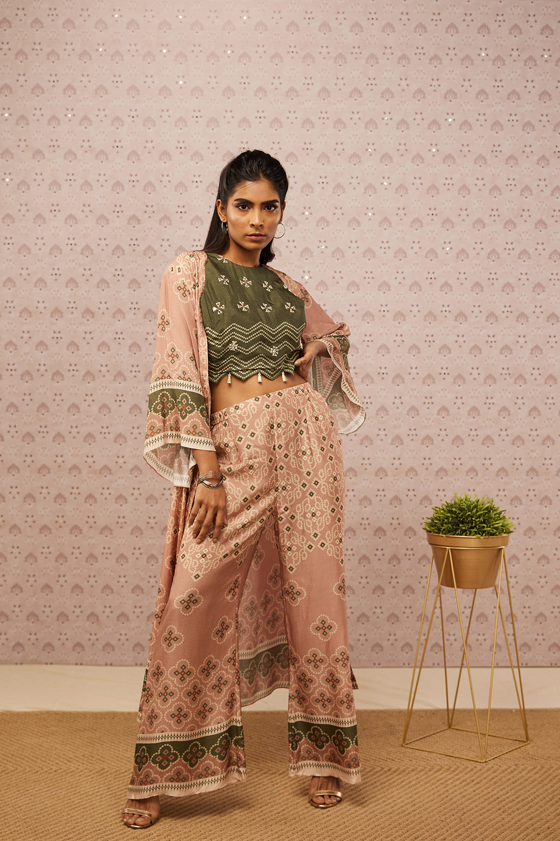 Bandhej Printed Co-Ord Set With Jacket