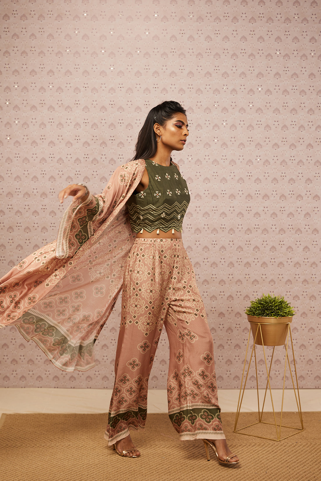 Bandhej Printed Co-Ord Set With Jacket