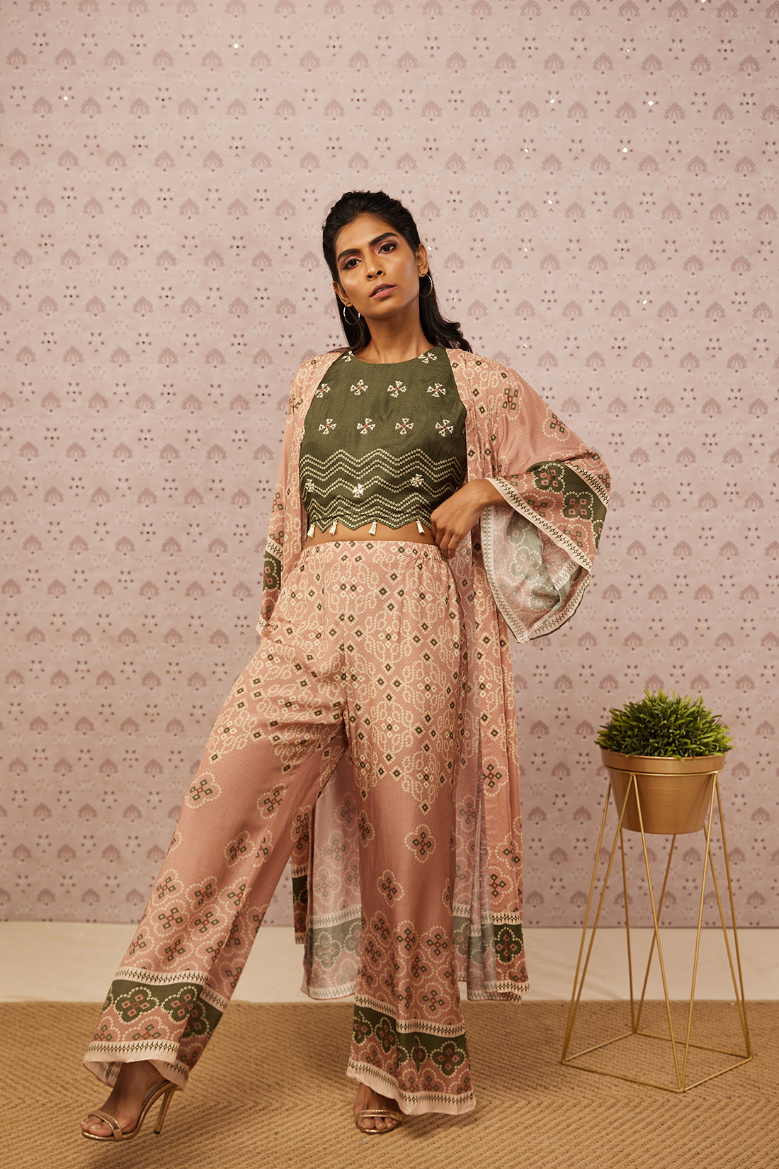 Bandhej Printed Co-Ord Set With Jacket