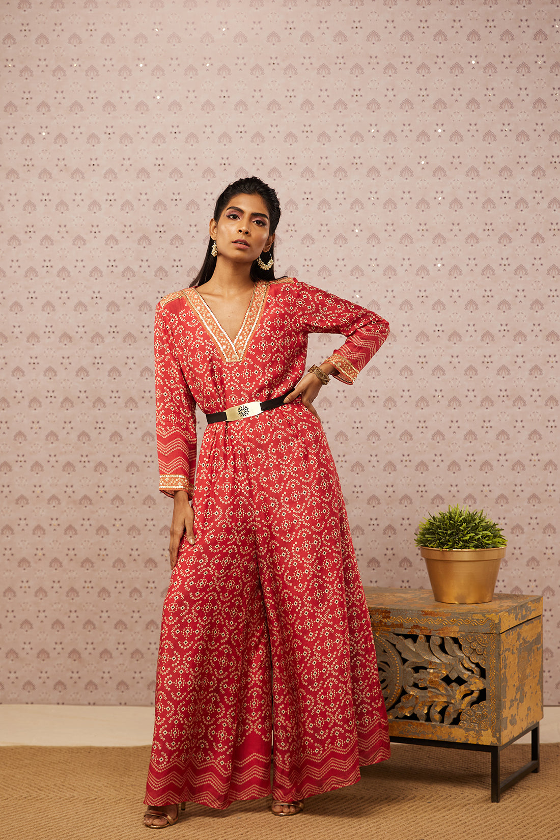 Bandhej Printed Jumpsuit With Belt