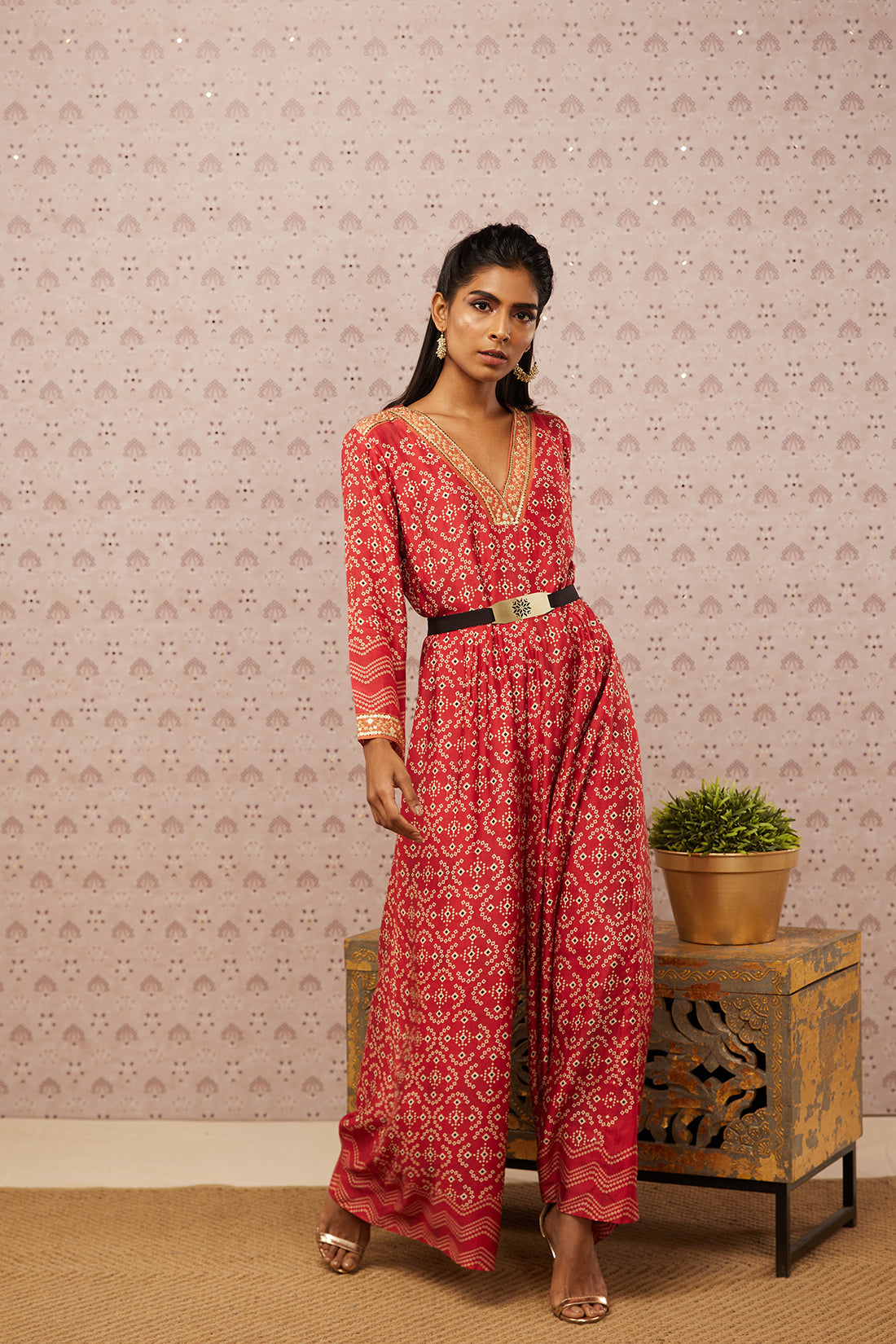 Bandhej Printed Jumpsuit With Belt