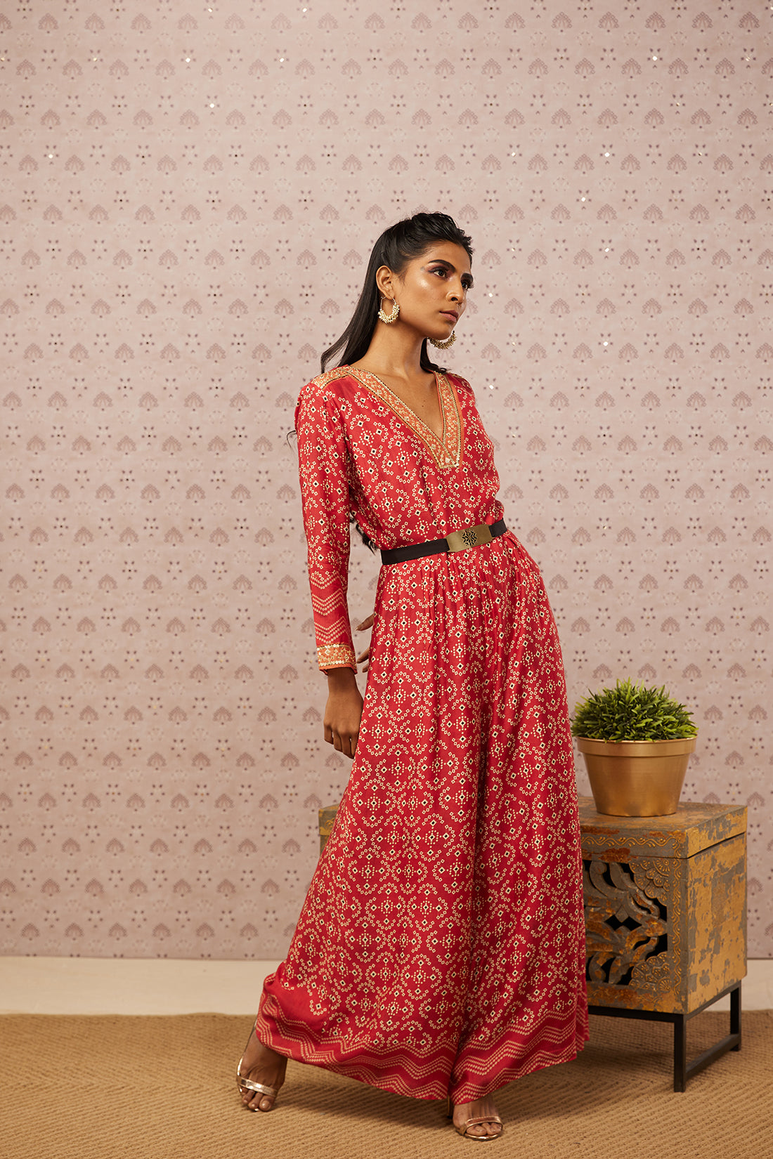 Bandhej Printed Jumpsuit With Belt