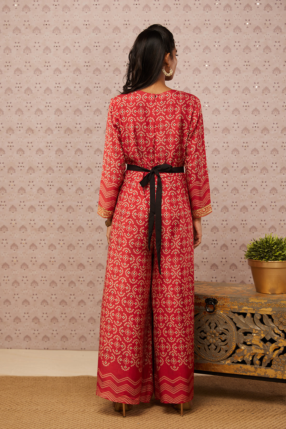 Bandhej Printed Jumpsuit With Belt