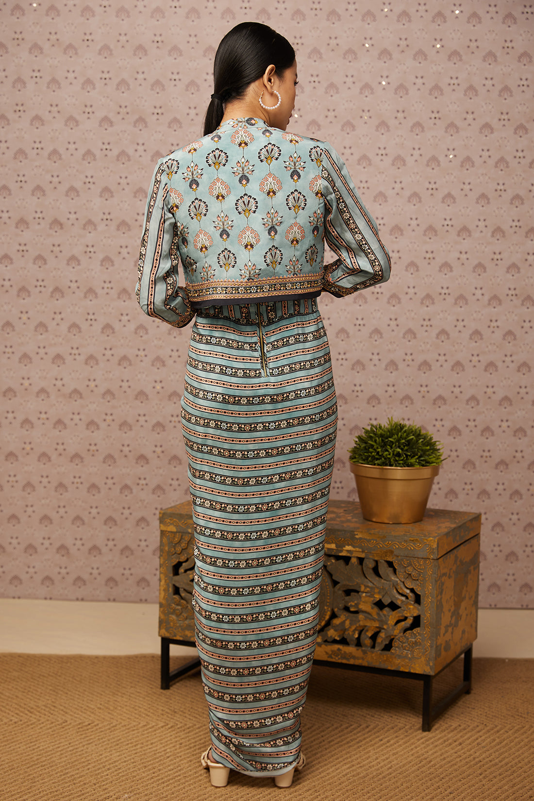 Sarouk Printed Drape Dress With Jacket